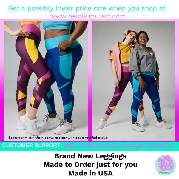 Blue Tie Dye Women's Tights, Best Tie Dye Print Women's Crossover Leggings With Pockets For Ladies - Made in USA/EU/MX