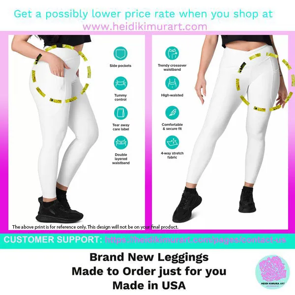 Blue Tie Dye Women's Tights, Best Tie Dye Print Women's Crossover Leggings With Pockets For Ladies - Made in USA/EU/MX