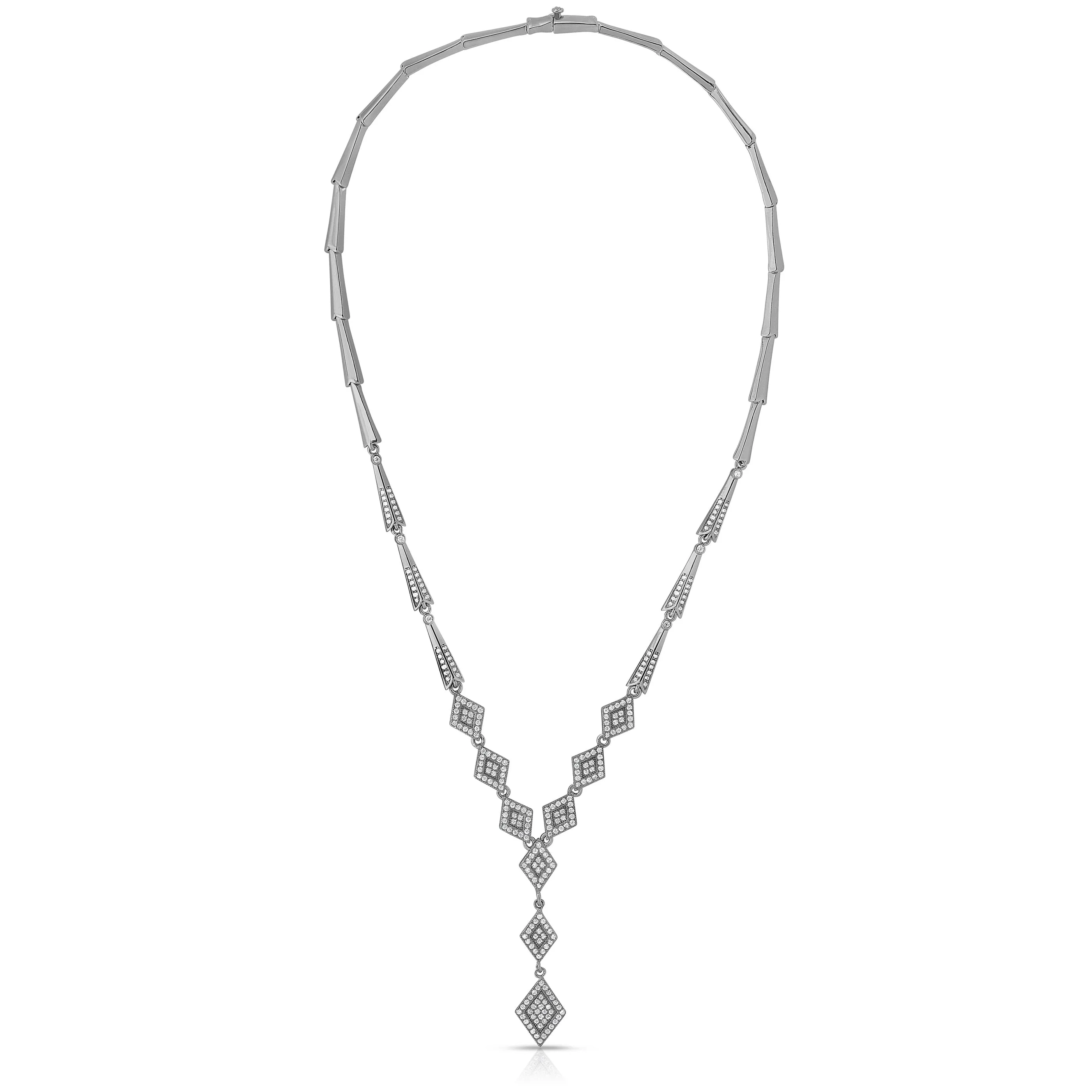 CZ SS Rhodium Plated Micro Pave Shape Necklace