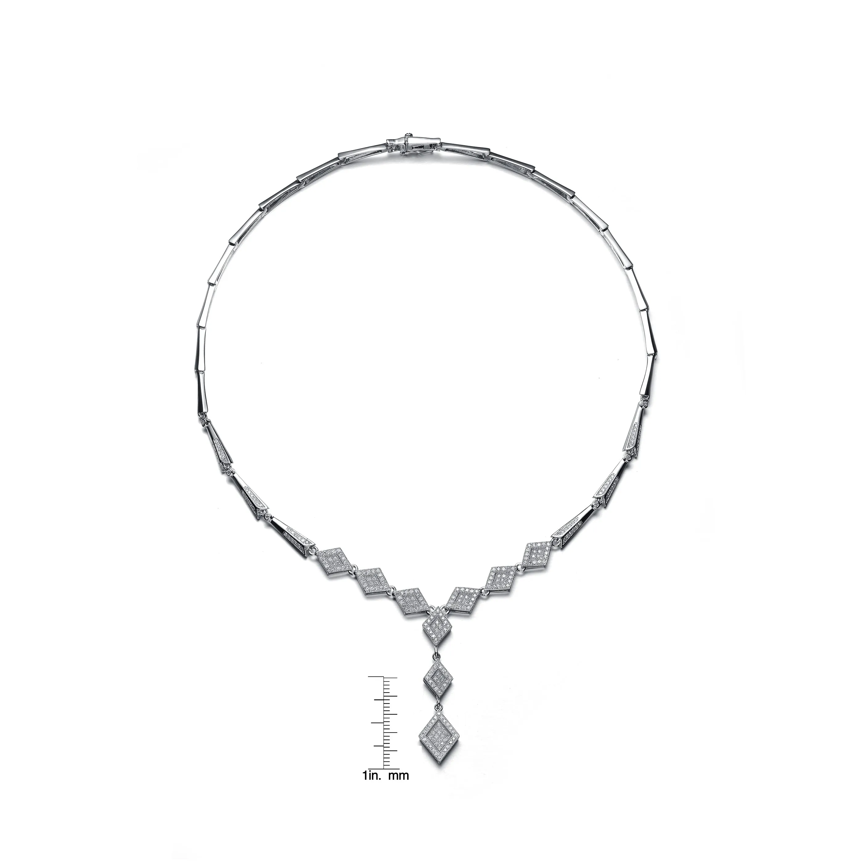 CZ SS Rhodium Plated Micro Pave Shape Necklace