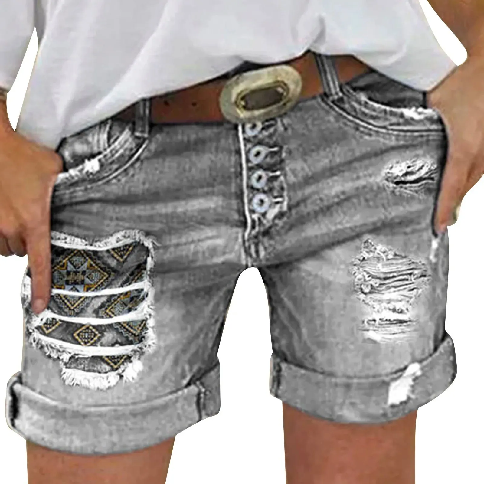 Fashion Casual Denim Classic Retro High Waist Streetwear Jeans Chic Women's Short