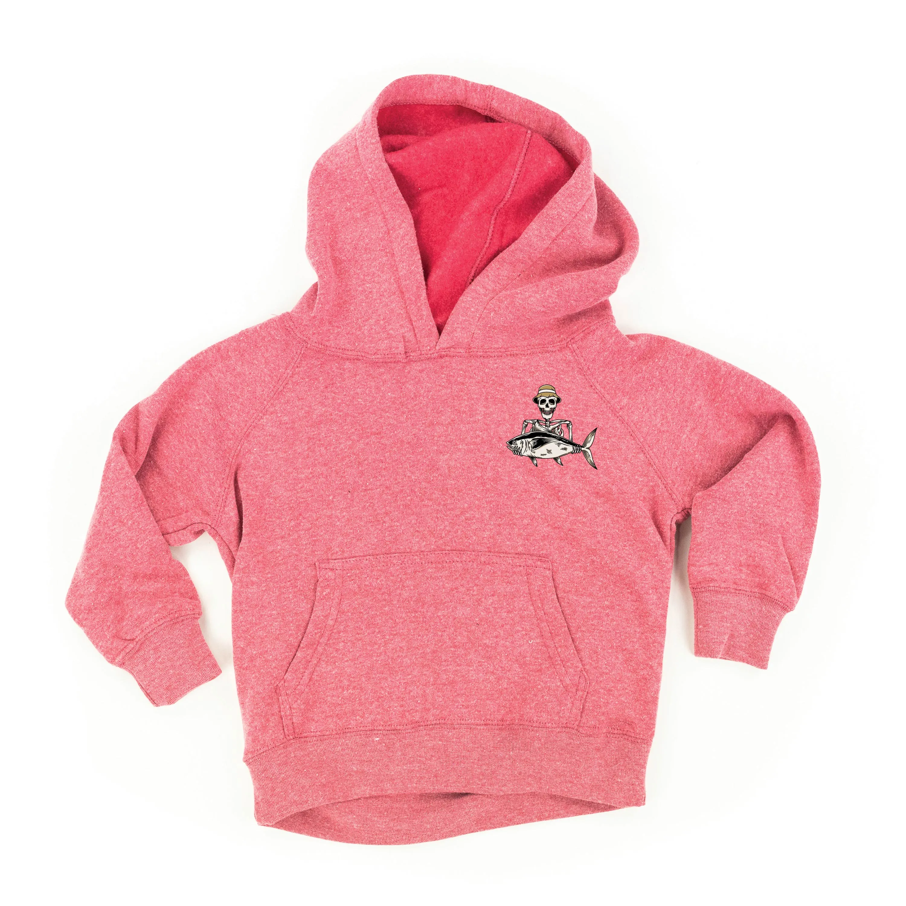 Fishing Skelly Pocket Design on Front w/ Never Give Up on Back - Child Hoodie