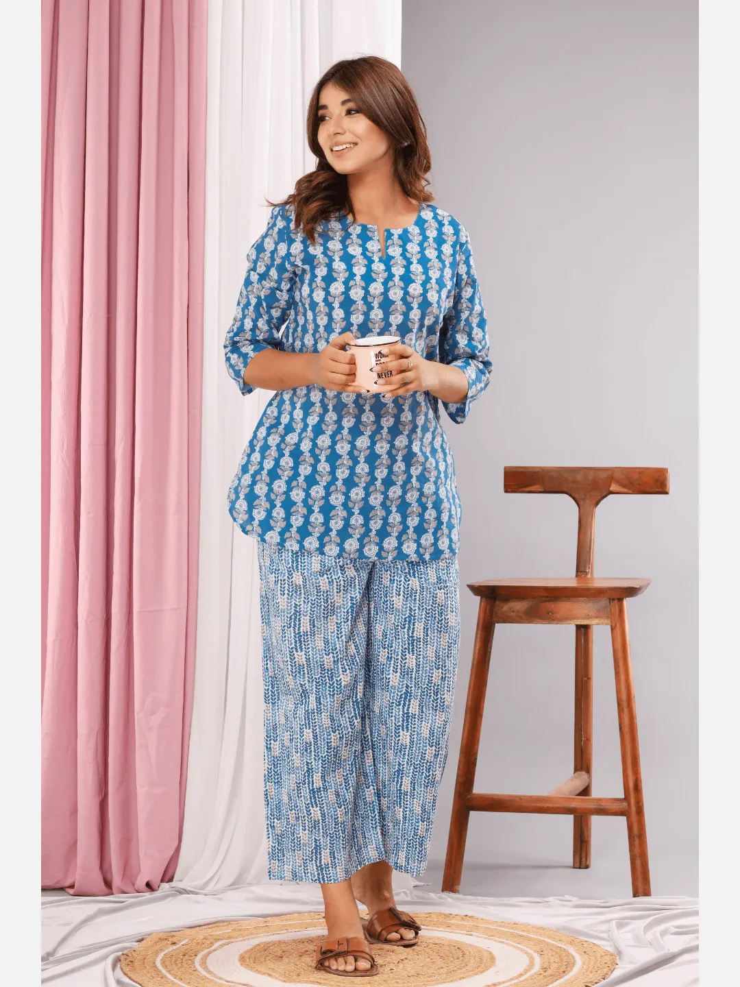 Frost Blue Cotton Lounge Wear