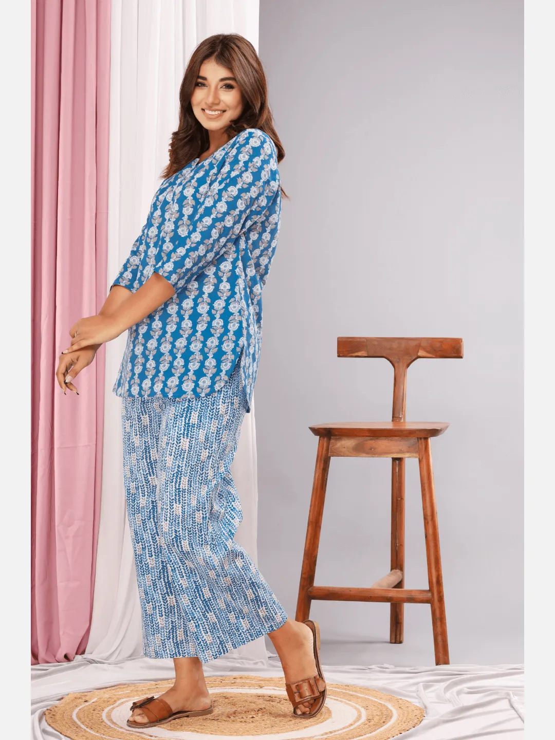 Frost Blue Cotton Lounge Wear
