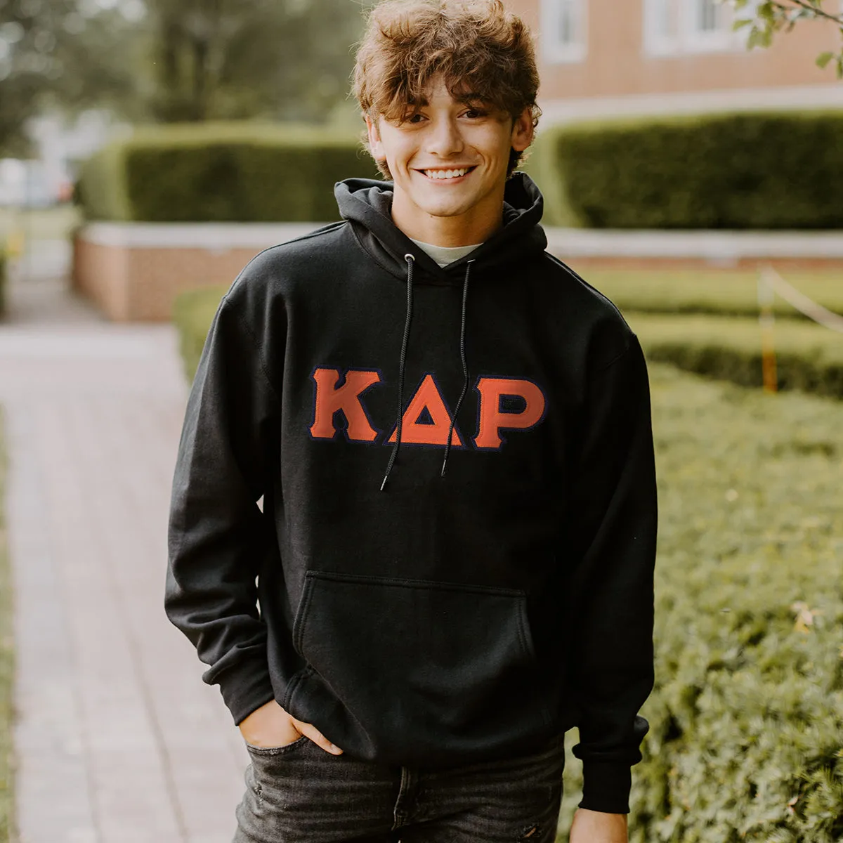 KDR Black Hoodie with Sewn On Greek Letters