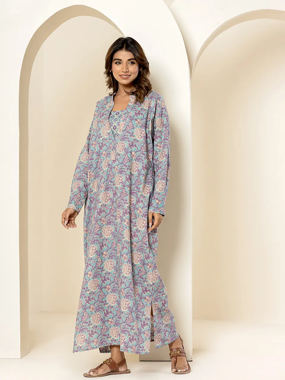 lavender lilac deep V neck 2 - piece Pure Cotton set