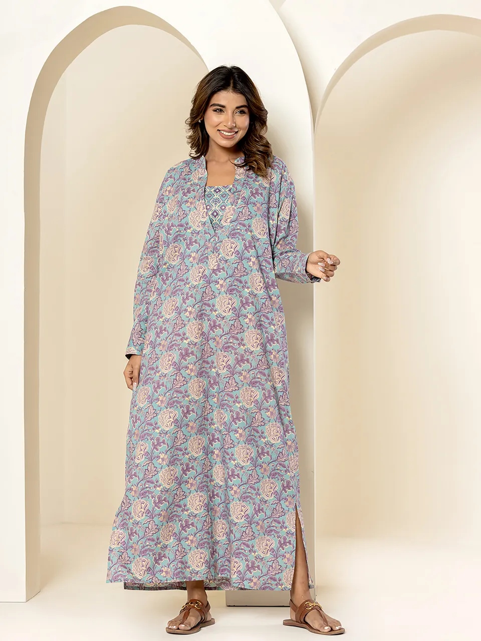lavender lilac deep V neck 2 - piece Pure Cotton set