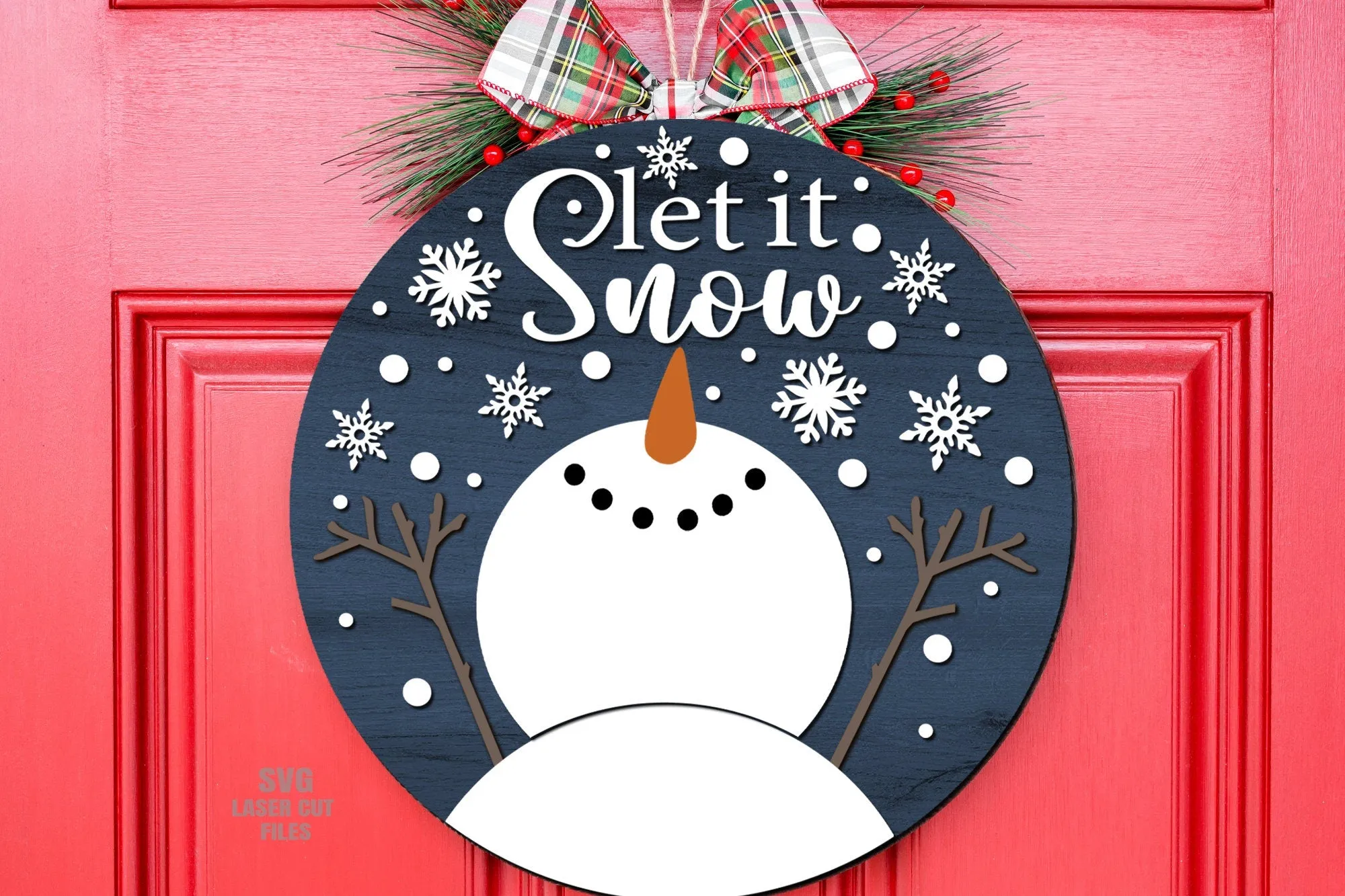 Let It Snow SVG Laser Cut Files | Christmas Snowman Sign SVG