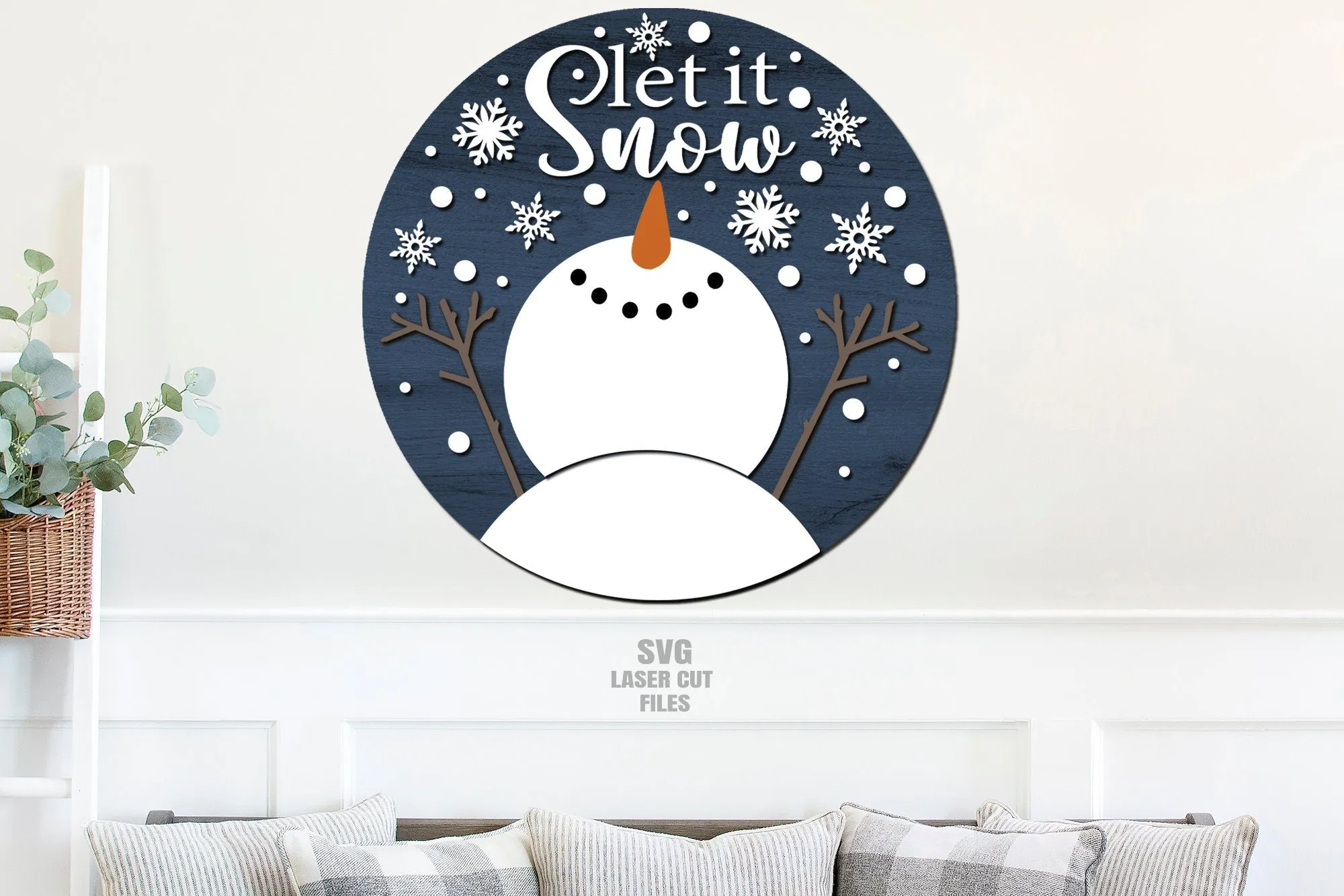 Let It Snow SVG Laser Cut Files | Christmas Snowman Sign SVG