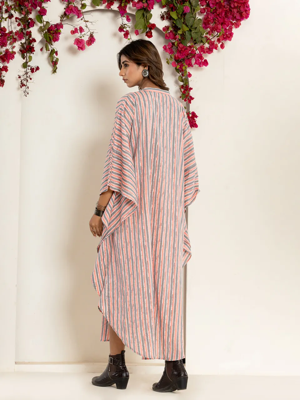 Multi grey smoke strap Pure Cotton kaftan shirt dress