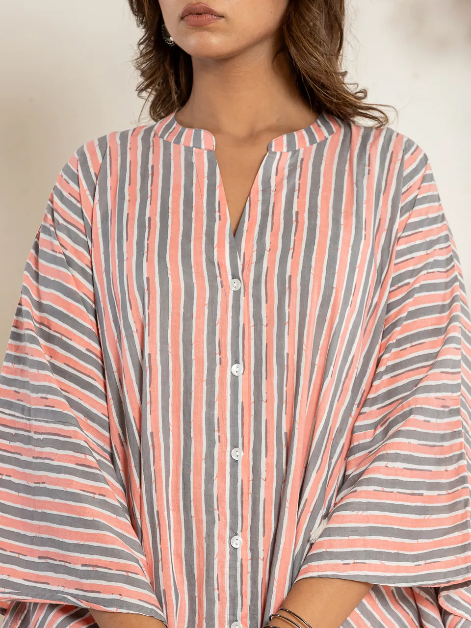 Multi grey smoke strap Pure Cotton kaftan shirt dress