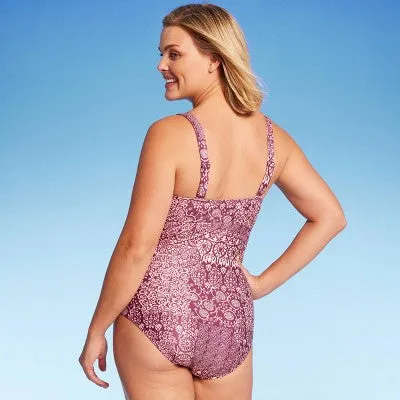 New - Kona Sol Women's Keyhole One Piece Swimsuit Medium Coverage Swimwear, Pink L