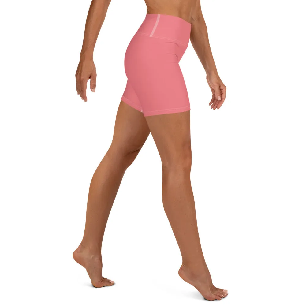 Peach Pink Women's Yoga Shorts, Solid Color Modern Ladies Short Tights-Made in USA/EU