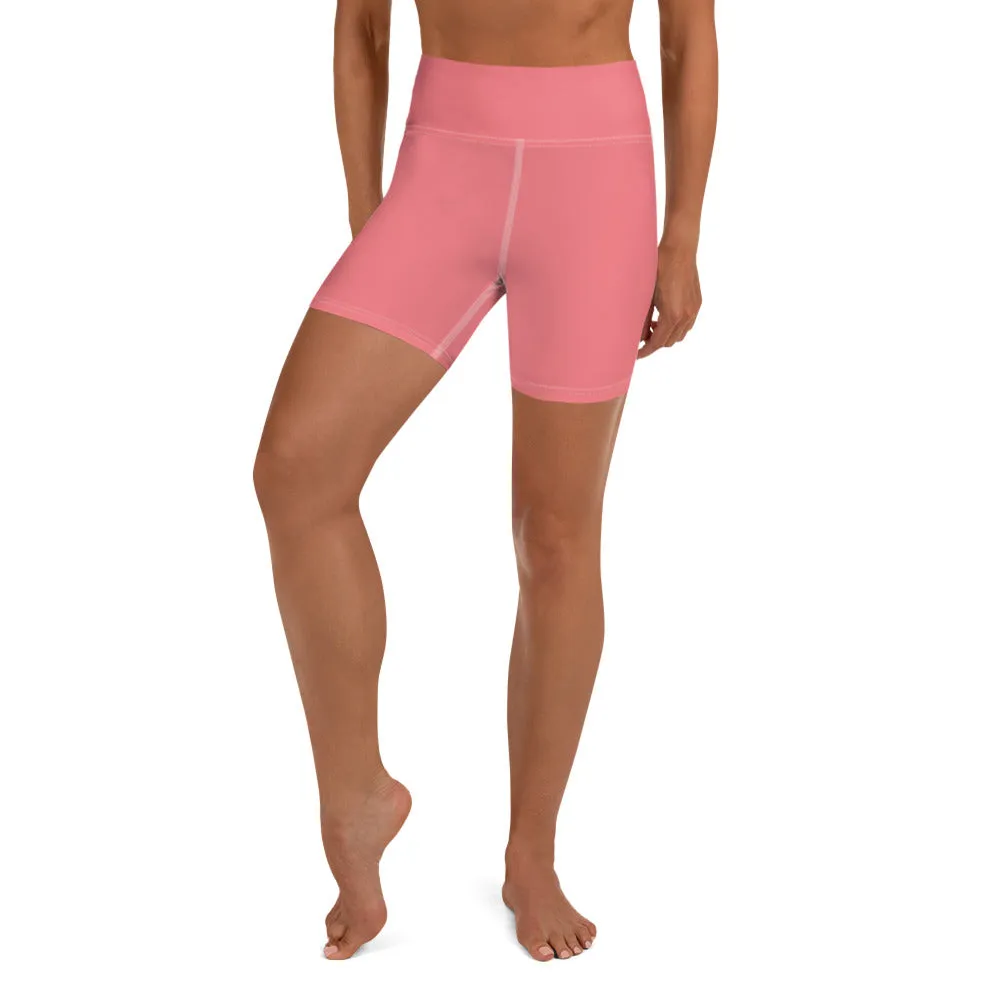 Peach Pink Women's Yoga Shorts, Solid Color Modern Ladies Short Tights-Made in USA/EU