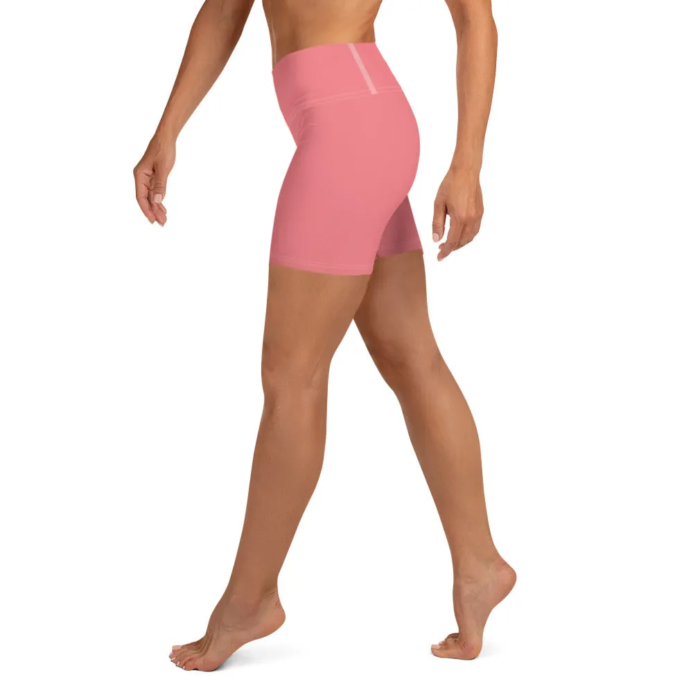 Peach Pink Women's Yoga Shorts, Solid Color Modern Ladies Short Tights-Made in USA/EU