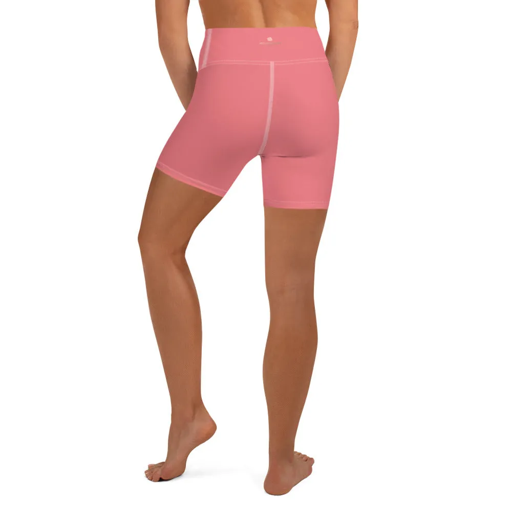 Peach Pink Women's Yoga Shorts, Solid Color Modern Ladies Short Tights-Made in USA/EU
