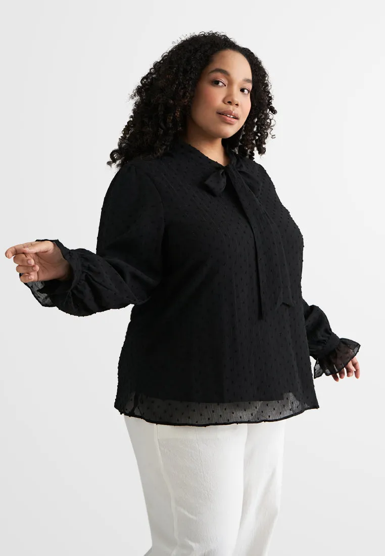 Phoebe Pom Pom Ribbon Tie Blouse