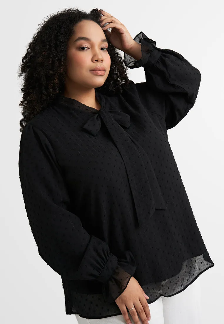 Phoebe Pom Pom Ribbon Tie Blouse