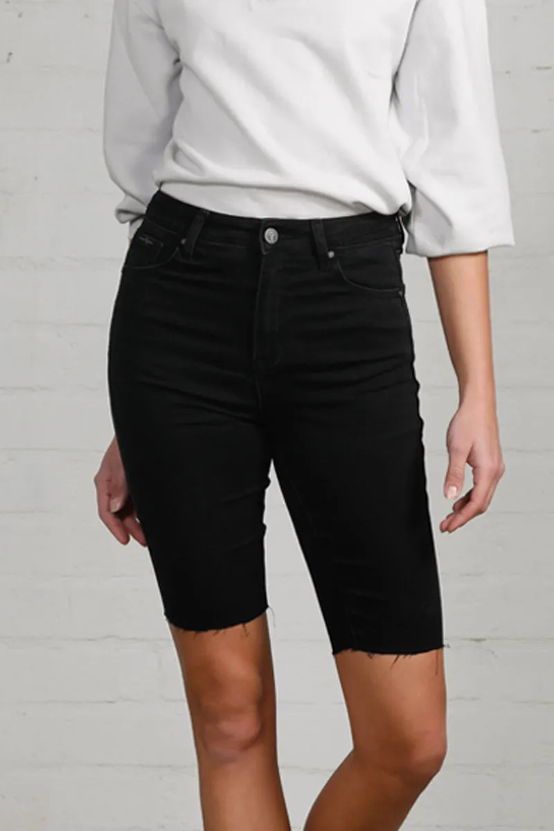 Pure Black Hi Rise Bike Premium Shorts
