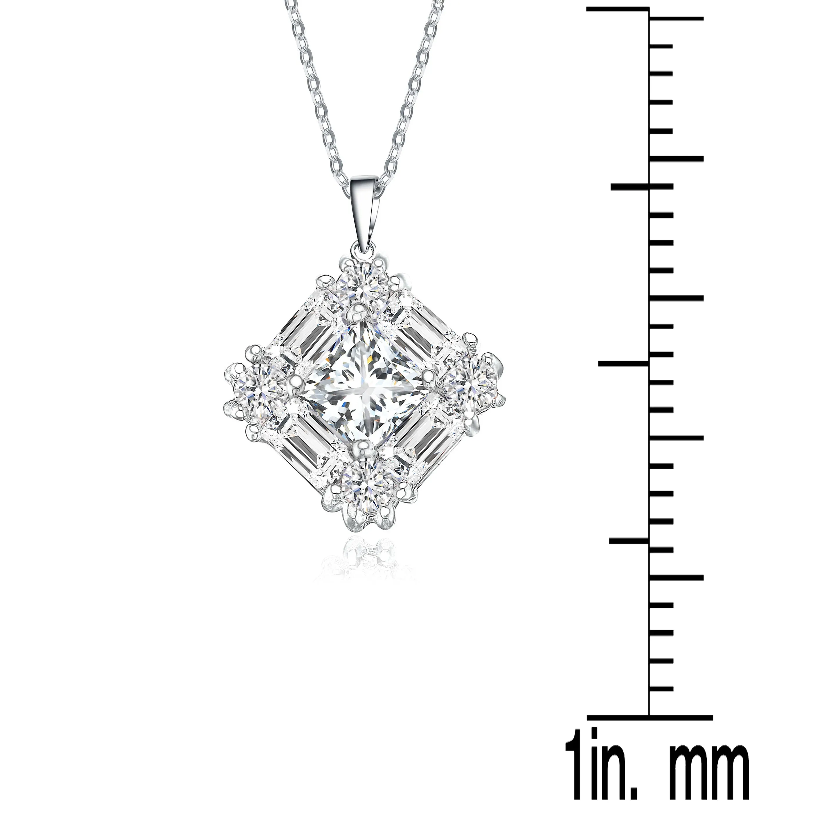 Sterling Silver Cubic Zirconia Square Necklace
