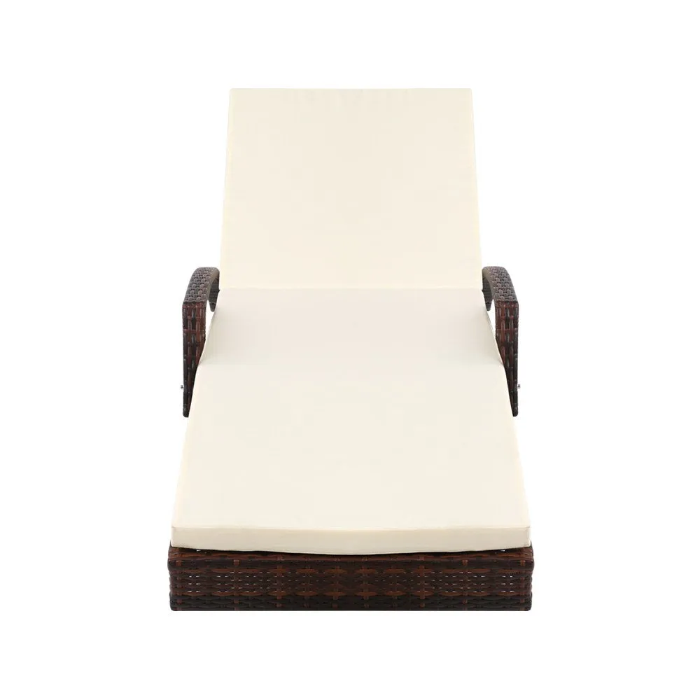 Two Sun Lounge Outdoor Furniture Day Bed Set - Rattan Wicker Lounger Patio Brown