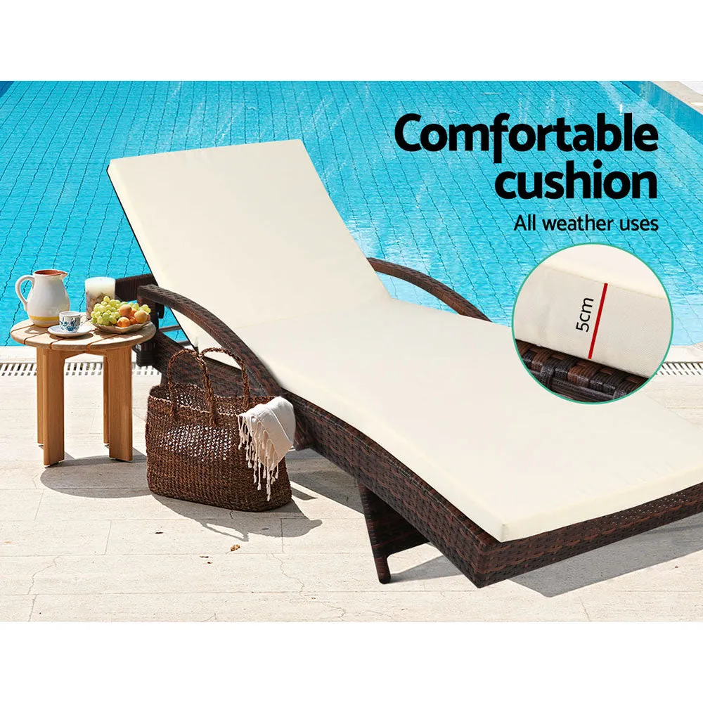 Two Sun Lounge Outdoor Furniture Day Bed Set - Rattan Wicker Lounger Patio Brown