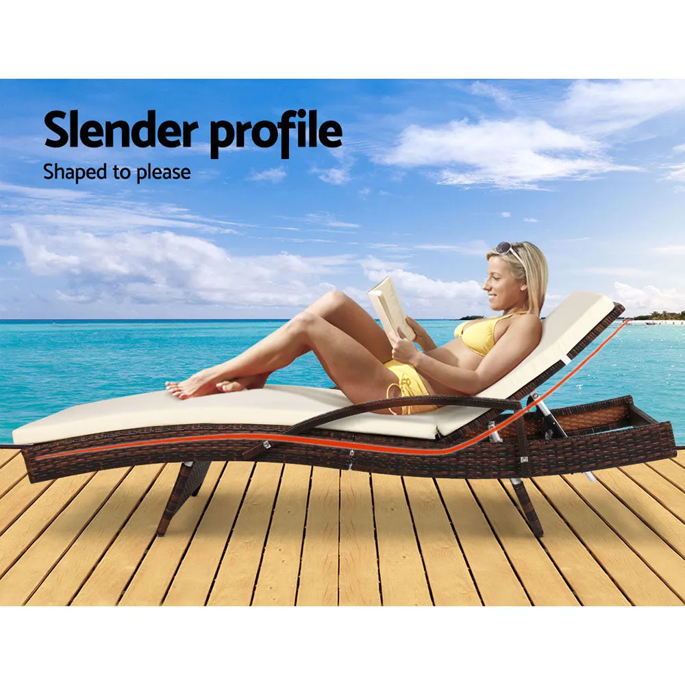 Two Sun Lounge Outdoor Furniture Day Bed Set - Rattan Wicker Lounger Patio Brown